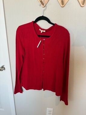 NWT MADEWELL Red Pointelle Button-Front Cardigan Sweater